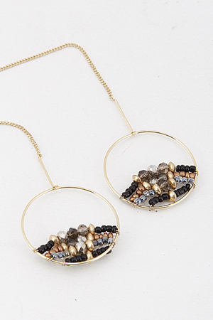 Circle Hoop Drop Earrings with Bead Detail 5JBC4